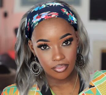 Silver Grey Wavy Headband Wig For Black Women Curly Half Wigs With Headband Attached Synthetic Wrap Wigs Turban Wigs For Women(Gray)